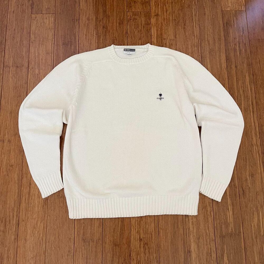 Giordano White Long Sleeve Cotton Crewneck Sweater S